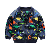 80-130cm O-Neck Kids Boys Jacket Navy Green 2018 Spring Dinosaur Printing Children Clothes Girls Co Outerwear