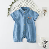 Baby Boys Girls Romper Clothes Jeans Short Sleeves Jumpsuit Infant Girls Clothes Cute Newborn Baby Clothing 66-90cm