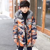Camouflage 2017 Children&#39;s Down Jacket Long Thick Boy Winter Co Duck Down Kids Winter Jackets for Boy Outerwe Fur Collar