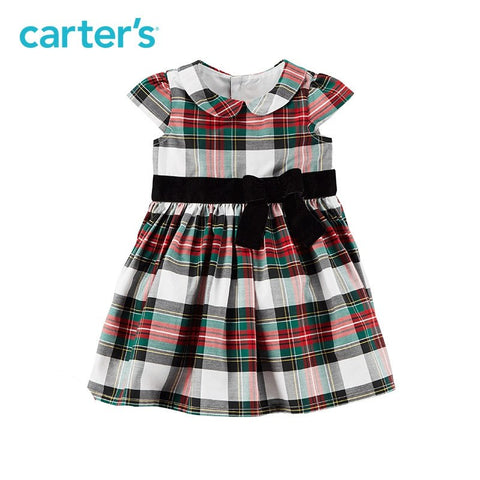 1-piece baby children kids clothing Girl Spring Summer Plaid Holiday Dress 120G169