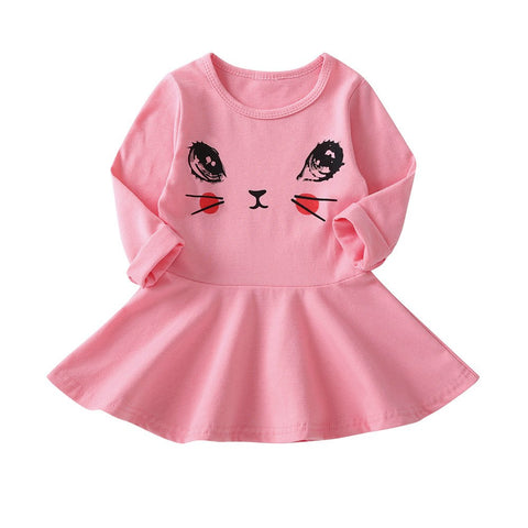 Cartoon C Face Girl Dress Cute Casual Princess Dress Long Sleeve Toddler Girl Party Dresses Baby Girl Clothes 1 2 3 4 5 Years