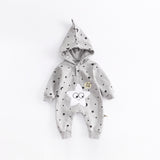 Cartoon Stars Printed Design Hooded Baby Rompers Newborn Clothing Cotton Long Sleeve Jumpsuits Boys Girls Outerwear Costume Gift