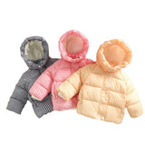 Chaqueta de plumón con capucha para niña y niño, abrigo a cuadros a prueba de viento, cálido, Unisex, a la moda, novedad de