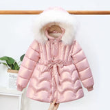 Chaqueta gruesa de invierno para niñas, abrigo de algodón a la moda, con cuello de piel grande, cálido y resistente al viento,
