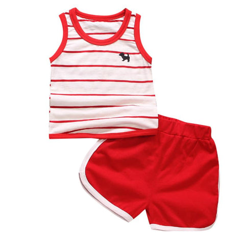 Cherry Pills #3004 2018 Summer Baby clothes for Girls Boys Striped Dog Vest Tops Shorts fashion sports suit childrens set