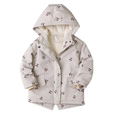 Cherry print Plush thickened hooded children's cotton padded jacket   winter warm cotton padded jacket for children