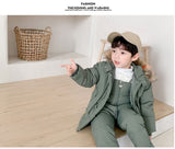 Children&#39;s Down Jacket Set Thickened   Boy Girls Wear Winter Wool Collar Coat Baby Soft Down Strap Pants One Set Shipping