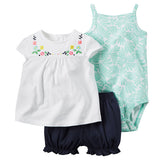 Children Baby girl clothes Summer casual short-sleeved cotton T-shirt+shorts +bodysuit 3pcs set infant toddle girls clothing