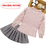 Children Clothing Set Autumn Teenage Girls Clothes Kids Lace Sweatshirt +Skirt 2PCS Suits For Girls Clothes 6 7 10 11 12 Years