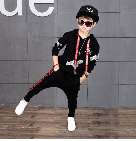 Children Clothing Sets Baby Kids Boy Hoodie Pure Cotton Long Sleeve Streetwe Style Clothing Printing Suits Boys Sweater Black