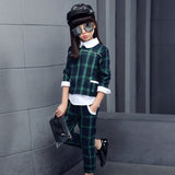 Children Girls clothing sets autumn teenage girls sport suit plaid suit scho kids tracksuit for girls clothes two pieces 4~13T