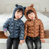 Children Kids Boys Girls Down Coat Cotton Warm Long Sleeves Korean Lovely Print Warm Winter Daily Leisure Hooded
