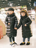 Children Long Down Jackets Baby Girl Boy Thicken Warm Hoodies Glossy Black Color Outfit Size 3 4 5 6 7 8 9 10 12 years
