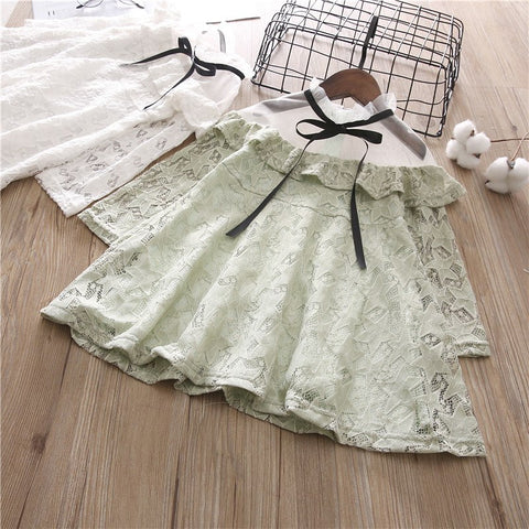 Children Small Fresh Dress Girl Summer Fashion Clothes Baby Girl Mesh Strapless Lace Princess Dress Long Sleeve Party Dresses