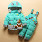 Children Snowsuit Baby Boys Girls 2-4Y Winter Warm Duck Down Jacket Suit Set Thick Coat+Jumpsuit Clothes Set Kids Snow Wear