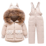 Children Snowsuit Winter  -30 Degrees Clothing Set Baby Boy Duck Down Jacket kids Cartoon Dinosaur Coat Jumpsuit Infant Overalls