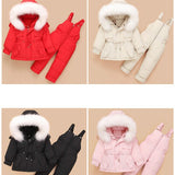 Children Snowsuit Winter -30 Degrees White Duck Down Jacket for Girls Jumpsuit Baby Boy Parka Coat Toddler Clothing Set Overalls