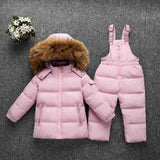 Children Suit Boy Ski Suit -30 Degree Russian Girls Winter White Duck Down Parka Co Jacket +Pants Kids Clothing Set Snow Wear