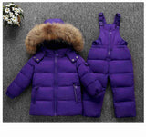 Children Suit Boy Ski Suit -30 Degree Russian Girls Winter White Duck Down Parka Co Jacket +Pants Kids Clothing Set Snow Wear