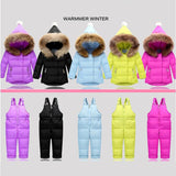 Children Winter Clothing Set Baby Boy Girl Clothes Warm Down Jacket Coat Jumpsuit Snowsuit Kids Parka Real Fur Overalls Overcoat