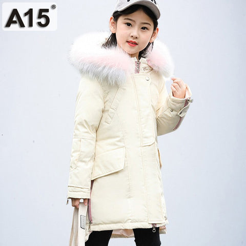 Children Winter Co Teenage Girls Clothing Kids 2018 Big Girls Winter Jackets with Fur Warm Thick Hooded Long Down Parkas 10 12