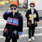Children Winter Double Zipper Cotton Jackets Boys Thickening Fur Collar Hooded Cotton Jacket Children's Warm Outerwear Coats