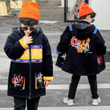 Children Winter Double Zipper Cotton Jackets Boys Thickening Fur Collar Hooded Cotton Jacket Children's Warm Outerwear Coats