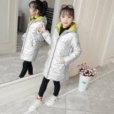 Children Winter Girls clothes Cotton Down Jackets Silver Girls Clothing Kids Hooded Padded Parka Long Overcoat waterproof coat