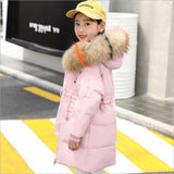 Children Winter Jacket Boy Girl Fashion Winter Co Kids Warm Thick Fur Coll Hooded long down Coats For Teenage 6Y-14Y