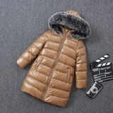Children Winter Long Down Jacket Thickening Warm Big Nature Fur Clothes Boys Girls Hoodie Outwe Winter Jackets Coats Snowsuit