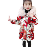 Children Winter Padded Jacket   Print Girl Clothing Kids Clothes Thick Parka Fur Hooded Snowsuit Outerwear Coat