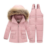 Children Winter Suits Boys Girls Duck Down Jacket + Bib Pants 2 Pcs Clothing Set Thermal Kids Warm Thicker Co Snow We Parka
