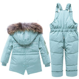 Children Winter Suits for Boys Girls Duck Down Jacket + Bib Pants 2 Pcs Clothing Set Kids Warm Thicker Coat Snow Wear Parka