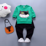 Children clothing boys Cat Cartoon Print Pattern Baby Girl School Outfits Autumn boutique kids clothes Long Sleeve Sports Suits
