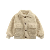 Children’s Baby Girls Boys Long Sleeve Button Cardigan Cartoon 3D Little Bear Lamb Wool Winter Coat with Pocket 6M-5T