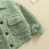 Children’s Baby Girls Boys Long Sleeve Button Cardigan Cartoon 3D Little Bear Lamb Wool Winter Coat with Pocket 6M-5T