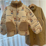 Children's Clothes Girls Winter Jacket Lambs Wool Cotton-padded Clothes Print Cartoon Rabbit Long Sleeve Warm Lamb Velvet Jacket