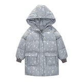 Children's Coat Girl Winter Reflective Luminous Cotton Down Jacket For Teens Butterfly Print Parkas Hooded Kids Clothing 4-14Yrs