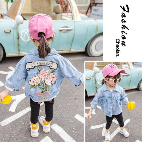 Children's Coat Kids Denim Jackets for Girls Baby Flower Embroidery Coats Child Kids Outwear Ripped Jeans Jackets