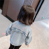 Children's Coat Kids Denim Jackets for Girls Baby Flower Embroidery Coats Child Kids Outwear Ripped Jeans Jackets
