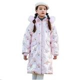 Children's Down Jacket Winter Girls Jacket Hooded Crown Pattern Kids Warm Coats  Winter Clothes Teen Cotton Parka Skiing