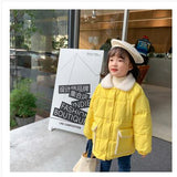 Children's Down Tadded Jacket   Girls Mid-Length Fur Collar Western Style outerwear Boys Thickened Kids Winter Coats