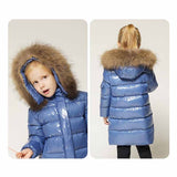 Children's Down Water Resistant Winter Coat Girls Thick Mid-length White Duck Down Puffer Jackets Kids Hooded Fur Collar Parkas