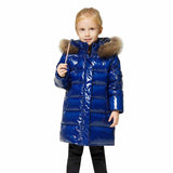 Children's Down Water Resistant Winter Coat Girls Thick Mid-length White Duck Down Puffer Jackets Kids Hooded Fur Collar Parkas
