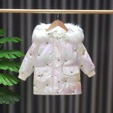 Children's Padded jacket For Baby Girls Warm Winter Clothes Embroidered Crown White Colorful No Clean Hooded Cotton Padded Coats