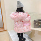 Children's Padded jacket For Baby Girls Warm Winter Clothes Embroidered Crown White Colorful No Clean Hooded Cotton Padded Coats