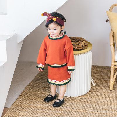 Children's Sets Autumn Janpan Version Cute Contrast Color Stand Collar Pullover Tops+skirt 2pcs Baby Girl Suit Childrens Clothes