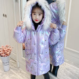 Children's Winter Jacket Girls Pink Down Jacket Baby Padded Polka-dot Coat Kids Bright Face Long Clothes Hooded Waterproof Parka