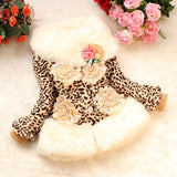 Children's Winter Leopard Coat Faux Fox Fur Collar Autumn Flower Keep Warm Thicken Kids Clothes Girls Jacket Outerwear Clothing