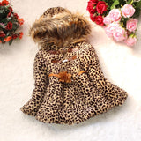 Children's Winter Leopard Coat Faux Fox Fur Collar Autumn Flower Keep Warm Thicken Kids Clothes Girls Jacket Outerwear Clothing
